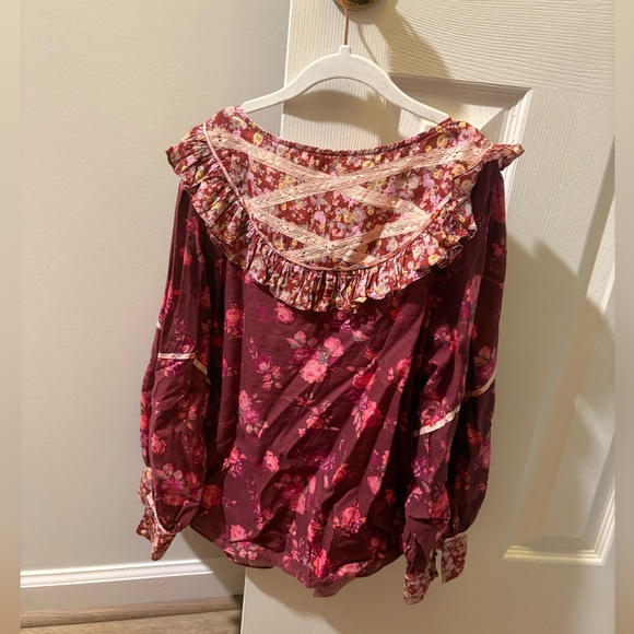 LoveShackFancy Morrison Lace Top in Spiced Apple Red - Picture 9 of 10